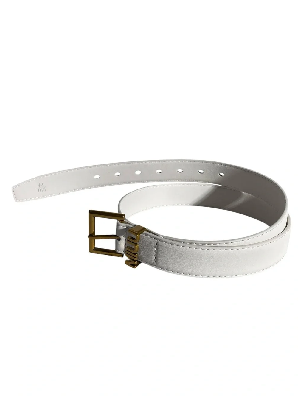 💁🏻‍♀️ White Leather Belt with Gold-Tone Logo Buckle 💁🏻‍♀️